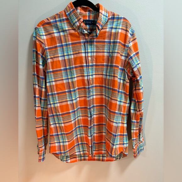 Ralph Lauren Orange and Blue Long Sleeve Plaid Shirt Size Medium - Picture 1 of 7
